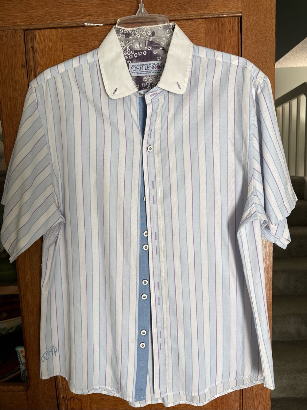 John Lennon “Imagine”Blue & White Stripe Short Sleeve Shirt Unisex